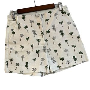 ZARA BASIC COLLECTION PALM TREE PRINT HIGH WAISTED SHORTS OFF WHITE GREEN SIZE M